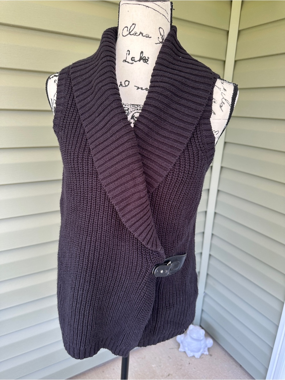 Charter Club Sleeveless Shawl Collar Knit Vest Black wrap w belt size Med